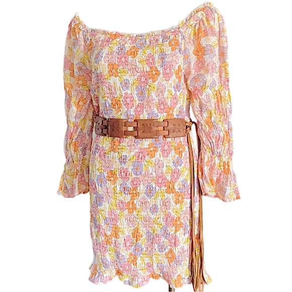 COTTON ON 70s floral shirred bodycon mini dress elastic 100% plastic! - Picture 3 of 10